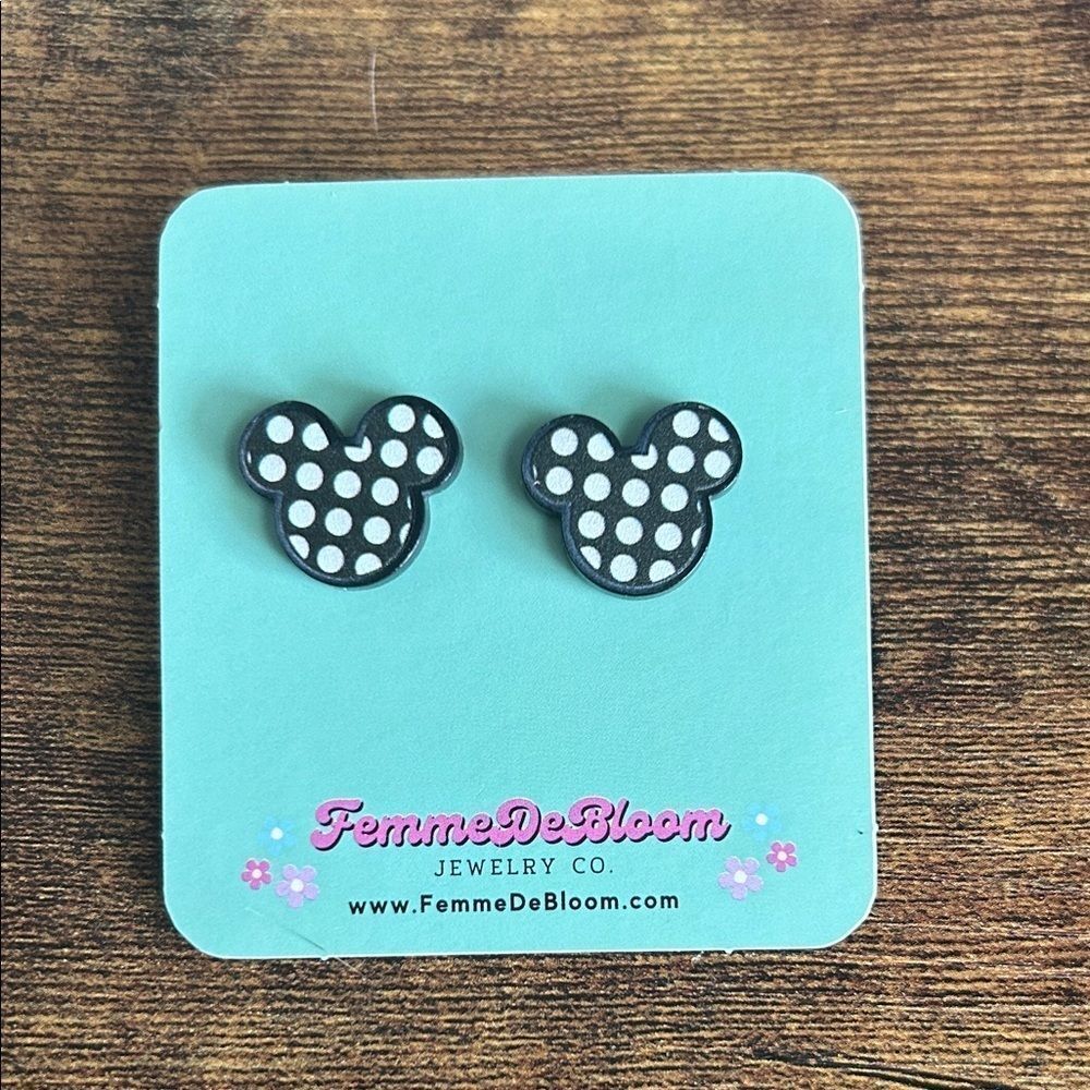 Polka Dot Mouse Earrings - Black and White